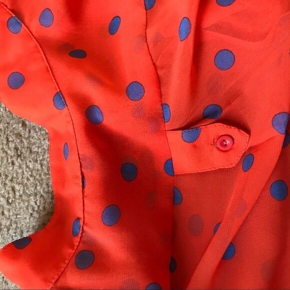 The Rage Sheer Blouse Small Orange Blue Dots - Picture 10 of 16